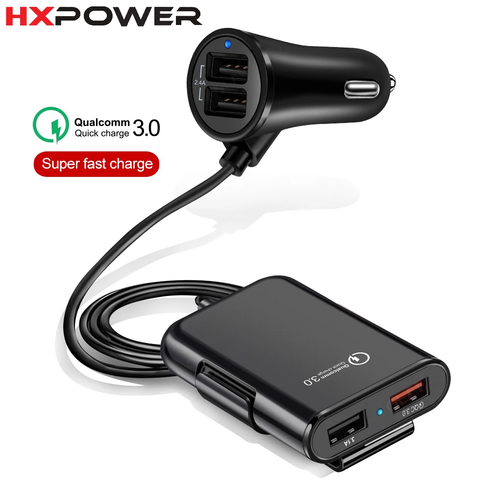 

4 Ports QC3.0+3.1A USB Car Charger Universal USB Fast Adapter with 5.6ft Extension Cord Cable for MPV USB Car Phone Charger