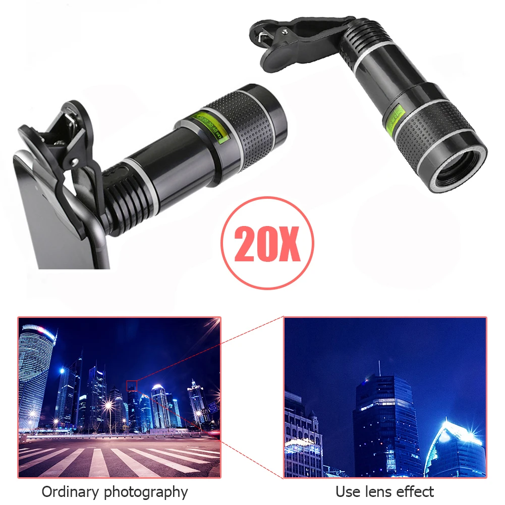 

Universal 20X Zoom Telephoto Lens External Mobile Phone Camera Lens with Clip for Viewing Travel ,Mini Telescope Telescopio