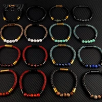 fashion gemstone bracelets stainless steel with leather unisex sold by pc wholesale for women man jewelry gift accessories