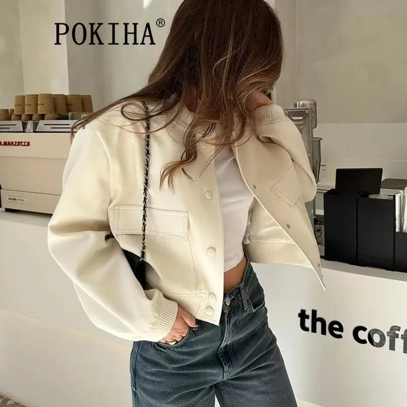 

Pokiha модная женская куртка-бомбер для женщин 2023 весна осень женские пальто с длинным рукавом Дамская куртка с большими карманами новая верхняя одежда