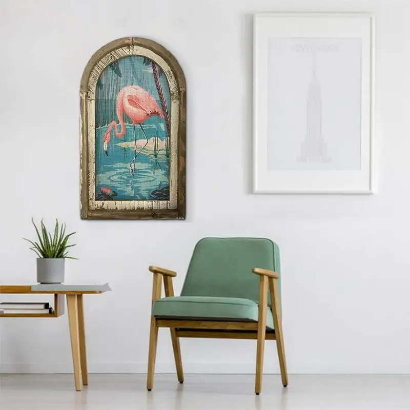 Настенная картина для спальни декоративная с фламинго искусство деревянная в