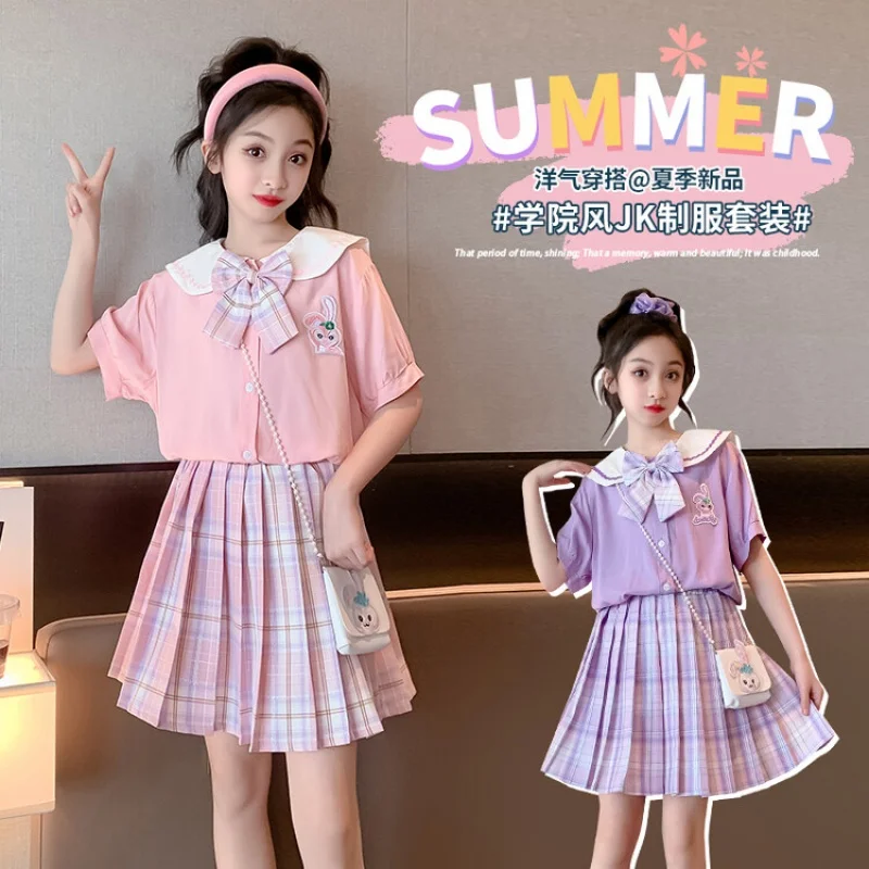 

Girls' summer clothing set JK preppy style suit short sleeve pleated skirt two pieces Korean style children's and teen clothing