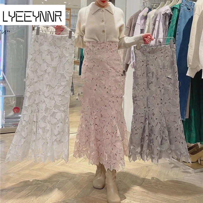 Женская ажурная юбка-годе с цветочной вышивкой и высокой талией | одежда