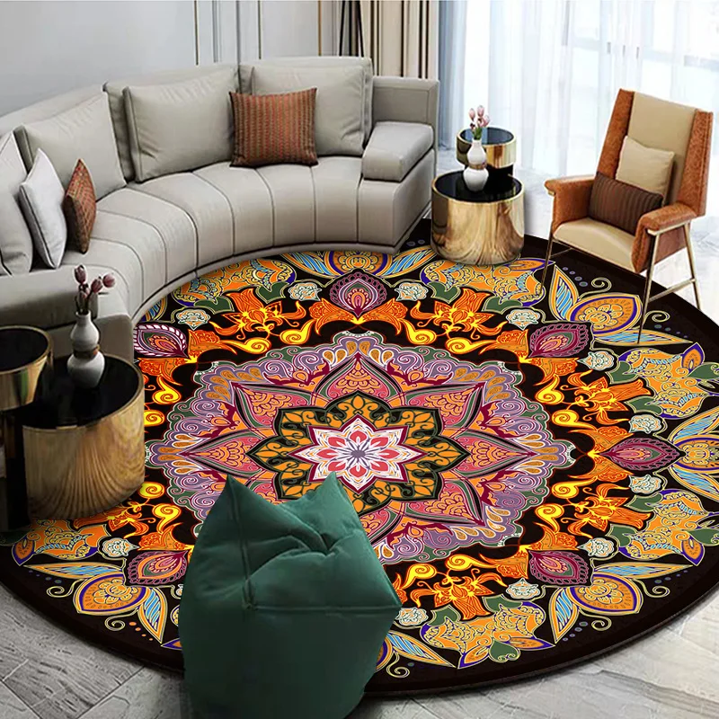 

Anti-Slip Floor Mat Living Room Bedroom Decoration Area Rug Round Rug Mandala Style Round Rug Coffee Table Carpet Home Decor