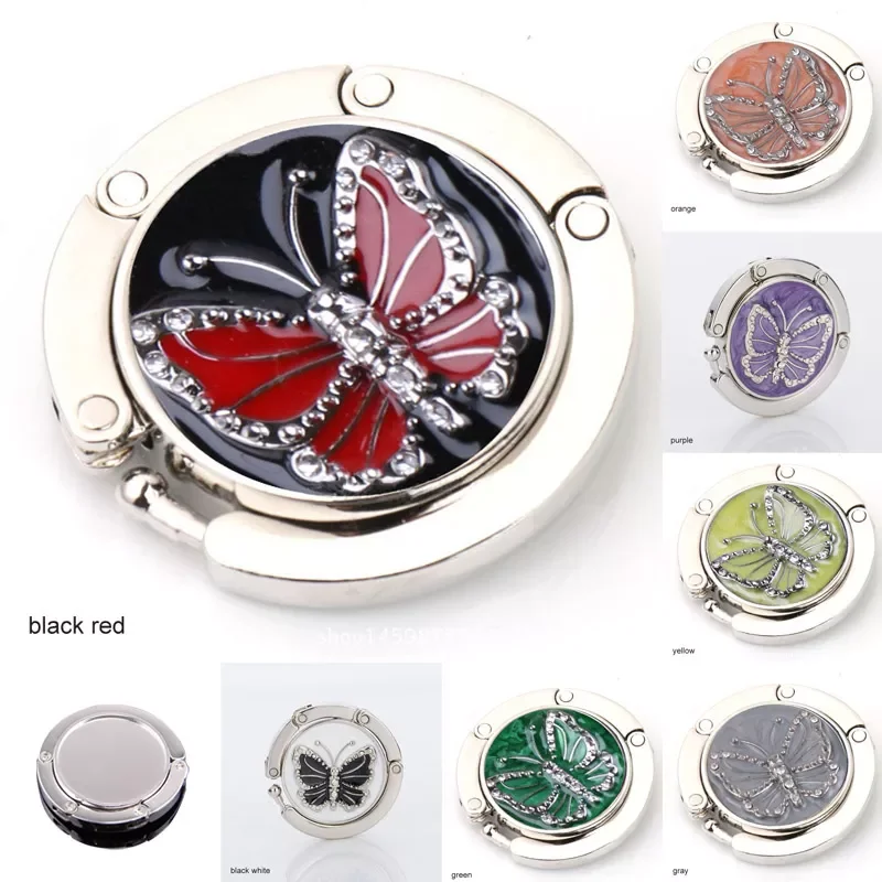 

Round Metal Hanger Hook Holder Unique Folding Portable Butterfly Pattern Fashion Table Hook 1Pcs Crystal Alloy Purse Handbag Bag