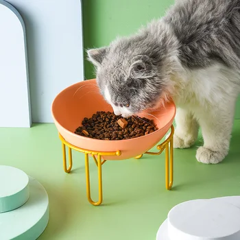 Ulmpp Oblique Mouth Cat Bowl Ceramic with Metal Stand Pet Feeder Elevated Kitten Puppy Food Water Feeding Dish Dog Supplies
