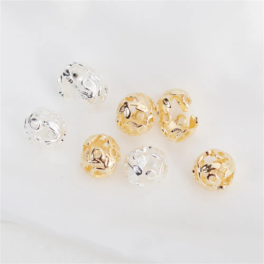 

14K gold coated DIY accessories can be broken off 11mm flower bud ball hollow pattern round bead bracelet necklace loose bead je