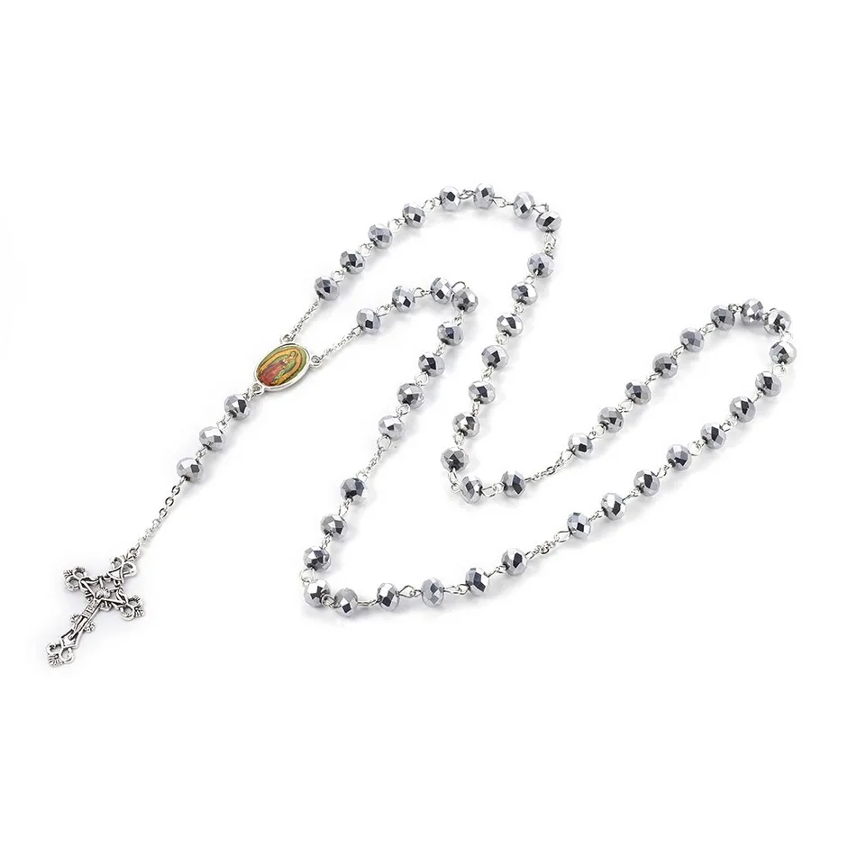 

1PC Alloy Pendant Necklaces with Glass and 304 Stainless Steel Rolo Chains Crucifix Cross For Easter Silver 27.55 inch(70cm)