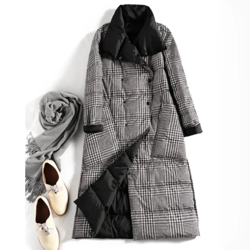 

SEDUTMO Winter Long Womens Down Jackets Ultra Light Coat Thin Double Sided Plaid Spring Slim Puffer Jacket ED931