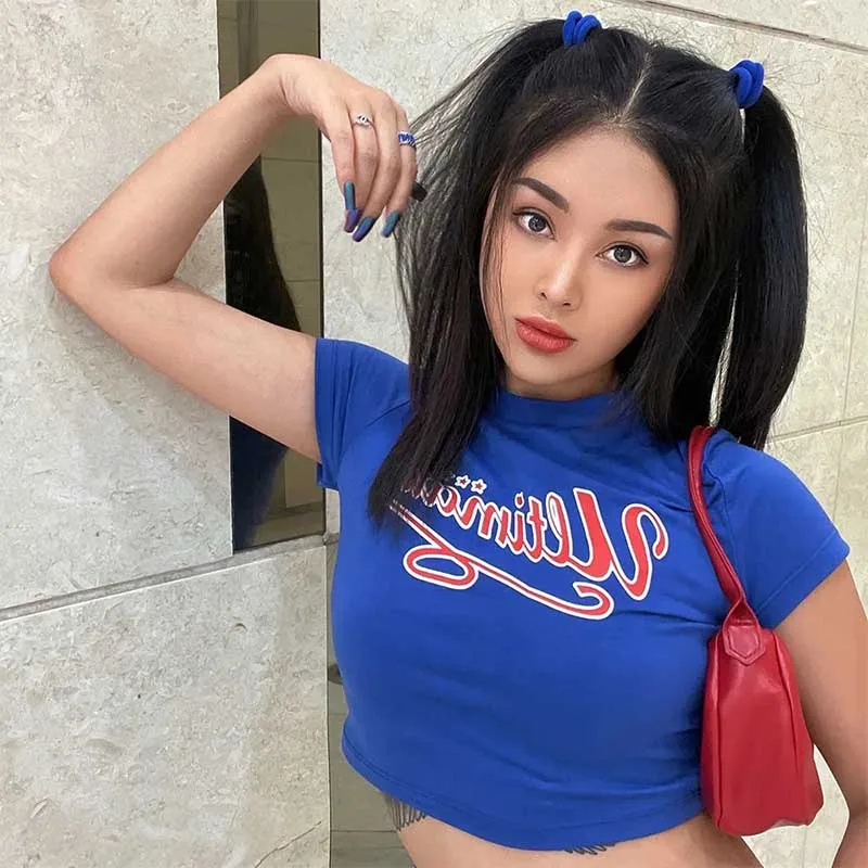 Топ женский летний Y2K детская облегающая женская футболка с графическим рисунком