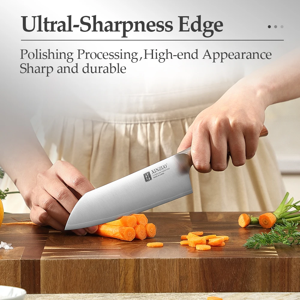 Нож XINZUO Santoku 7,1 дюйма с ручкой из высококачественной красной древесины, 3-слойная композитная сталь, нержавеющая сталь, твердость сердцевины 440C. (art.: 3920d87e75ebe) - 3920d87e75ebe