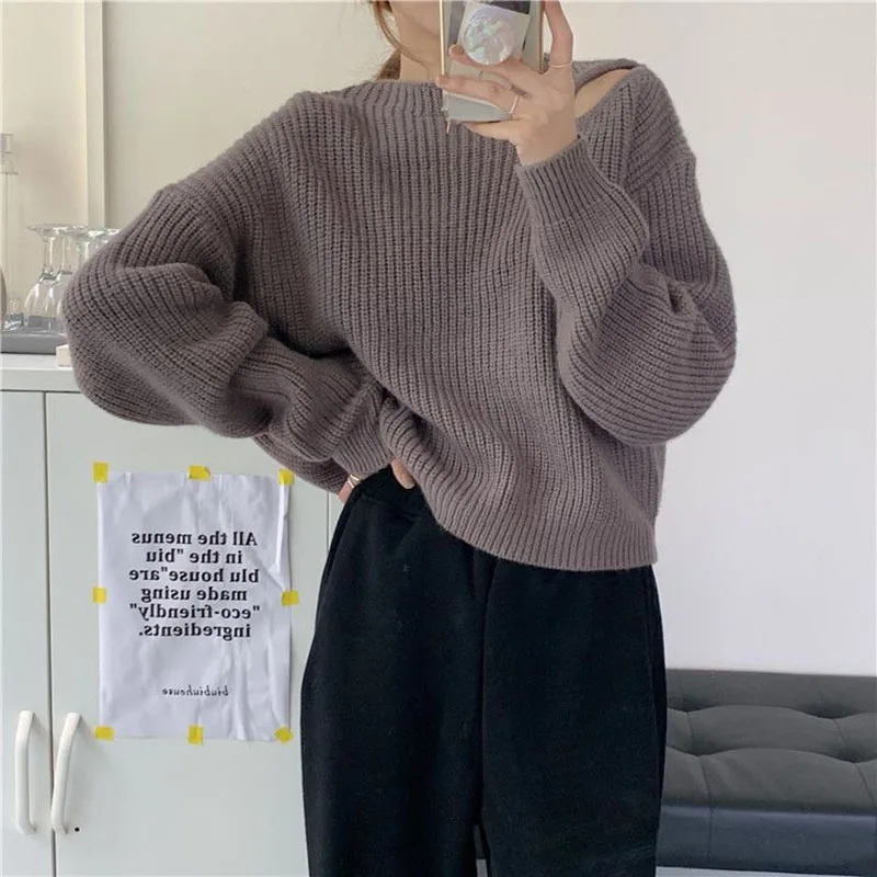 Biyaby модный вязаный пуловер без бретелек женский зимний ленивый стиль свободный