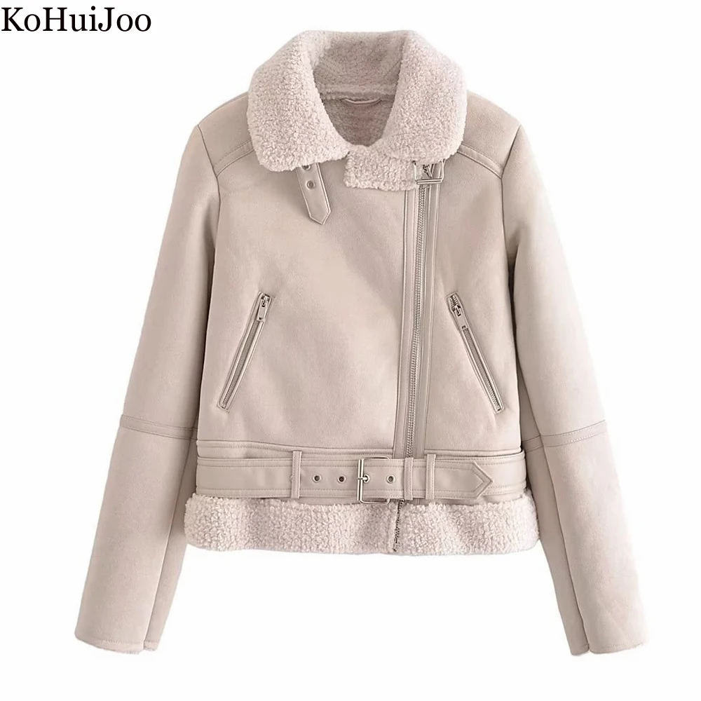 Женское короткое зимнее пальто KoHuiJoo из ягненка