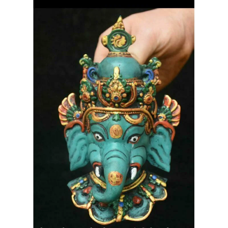 

Картина из старой тибетской смолы диаметром 6 дюймов, голова слона ганапти, голова Бога, маска слона Будды