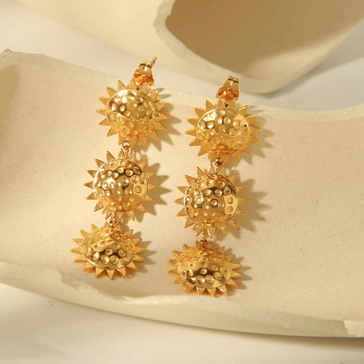 Серьги-гвоздики с подвеской в форме подсолнуха из нержавеющей стали женские