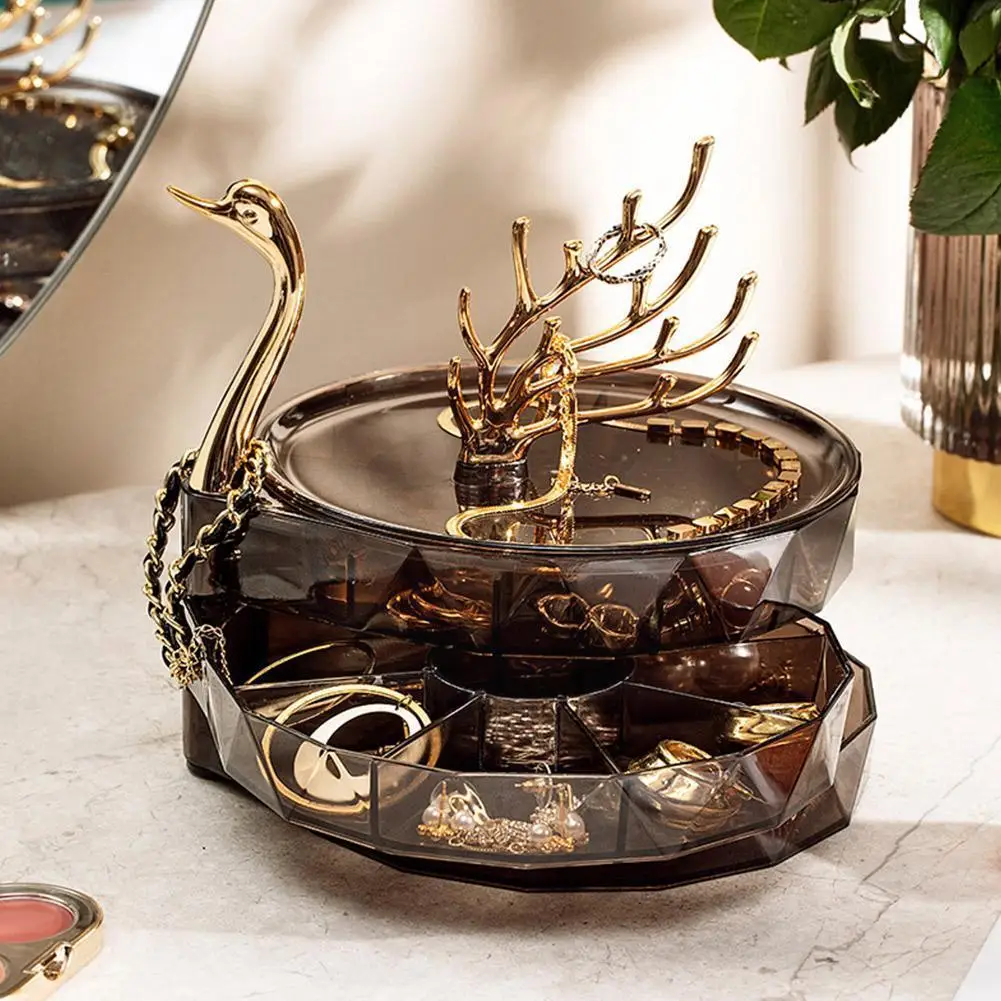 

3 Layers Swan Jewelry Box Luxury Jewelry Organizer Plastic Large Display Box Storage Capacity P4j0