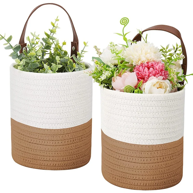 

2 Pack Hanging Rope Basket Round Hanging Wall Storage Basket For Organizing Key Woven Basket Wall Decor For Plant