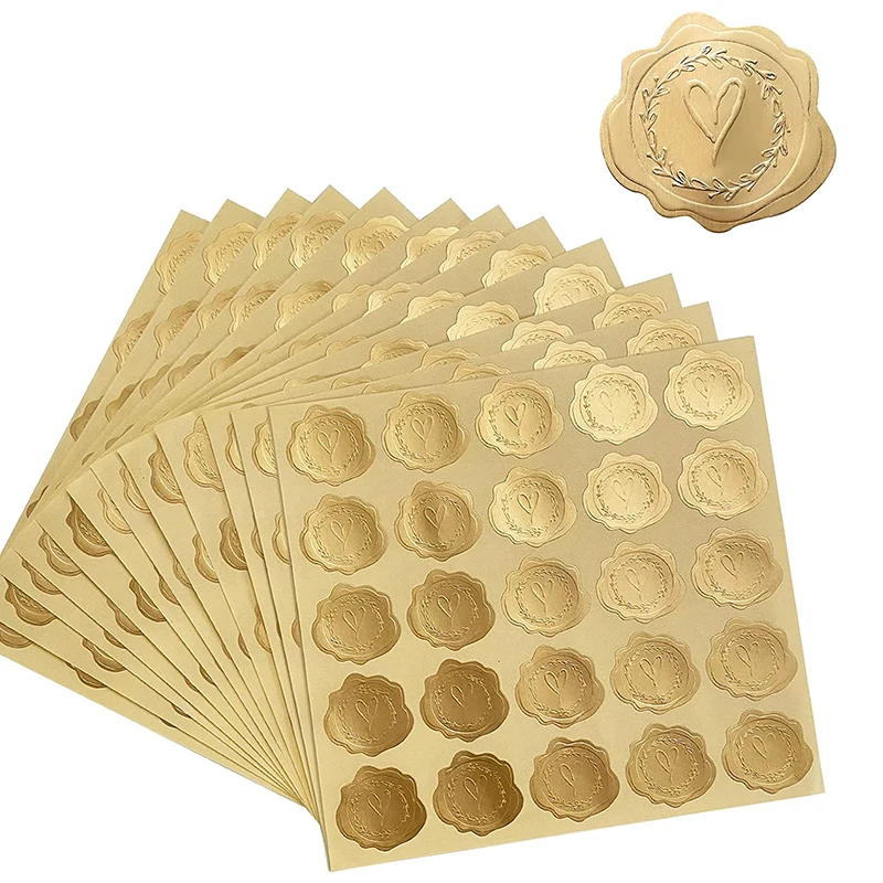 

100-200pcs Gold Embossed Heart Stickers Envelope Seal Wax Looking Labels Wedding Party Invitation Card Christmas Gift Decoration