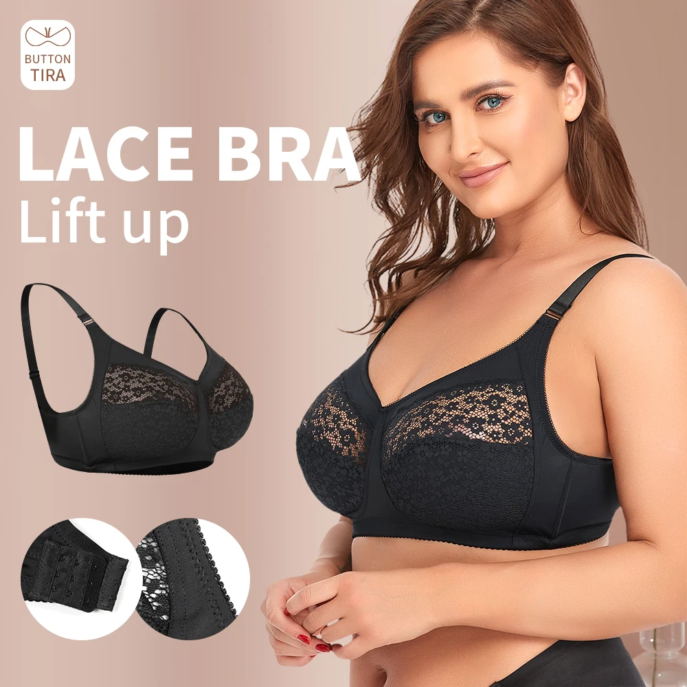 

Women Full Coverage Floral Lace Sheer Plus Size Bra Sexy Seamless Push Up Bralette Wireless Underwear Pushup Brasieres Lingerie