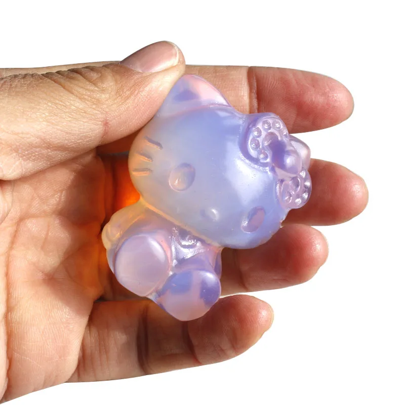 

1 Pcs Man Made White And Pink Opalite Crystal Stone Lovely Cat
