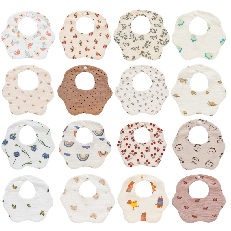 

Baby Teething Bib Newborn Feeding Bib Cloth Towel Bandana Burp Cloth Ruffle Bib 4 Layer Infant Unisex Soft Cotton Bibs