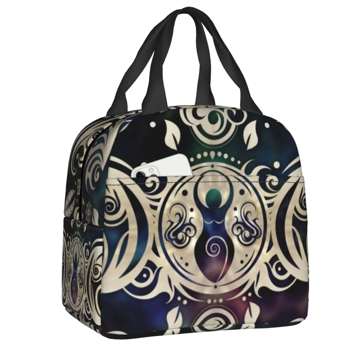 

Triple Moon Goddess Moonlight Pentagram Pagan Wiccan Insulated Lunch Tote Bag for Women Resuable Cooler Thermal Food Lunch Box