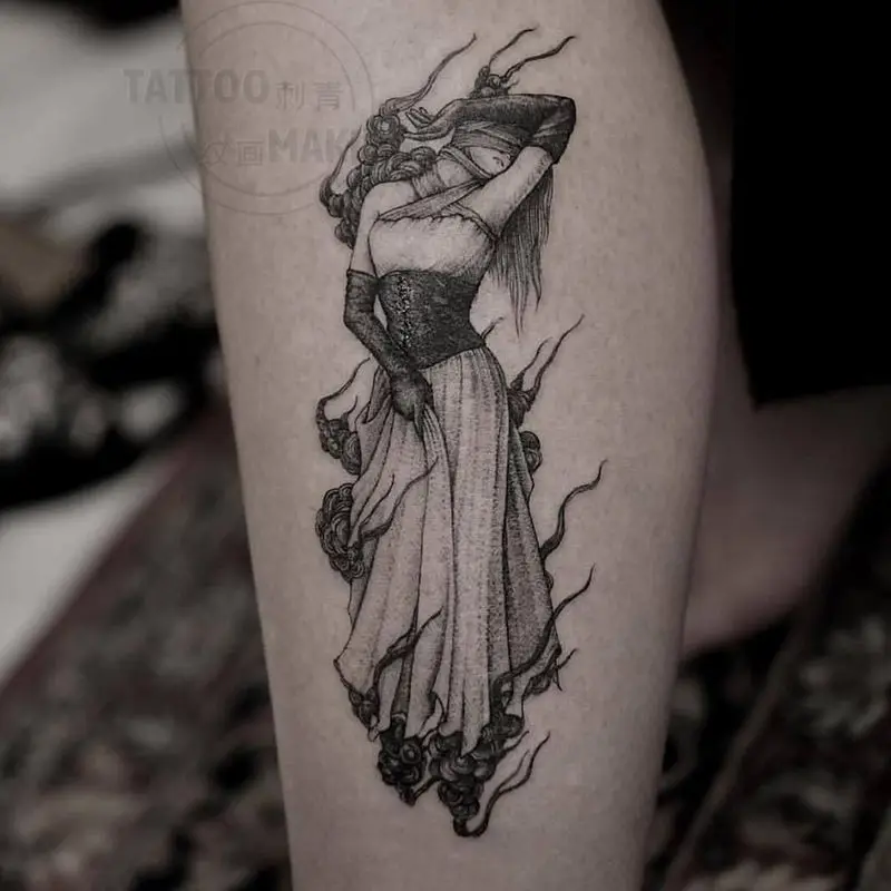 Pegatinas de tatuajes impermeables para mujer y hombre, tatuaje temporal gótico con los demonios oscuros, arte de chica con los ojos vendados, 2022