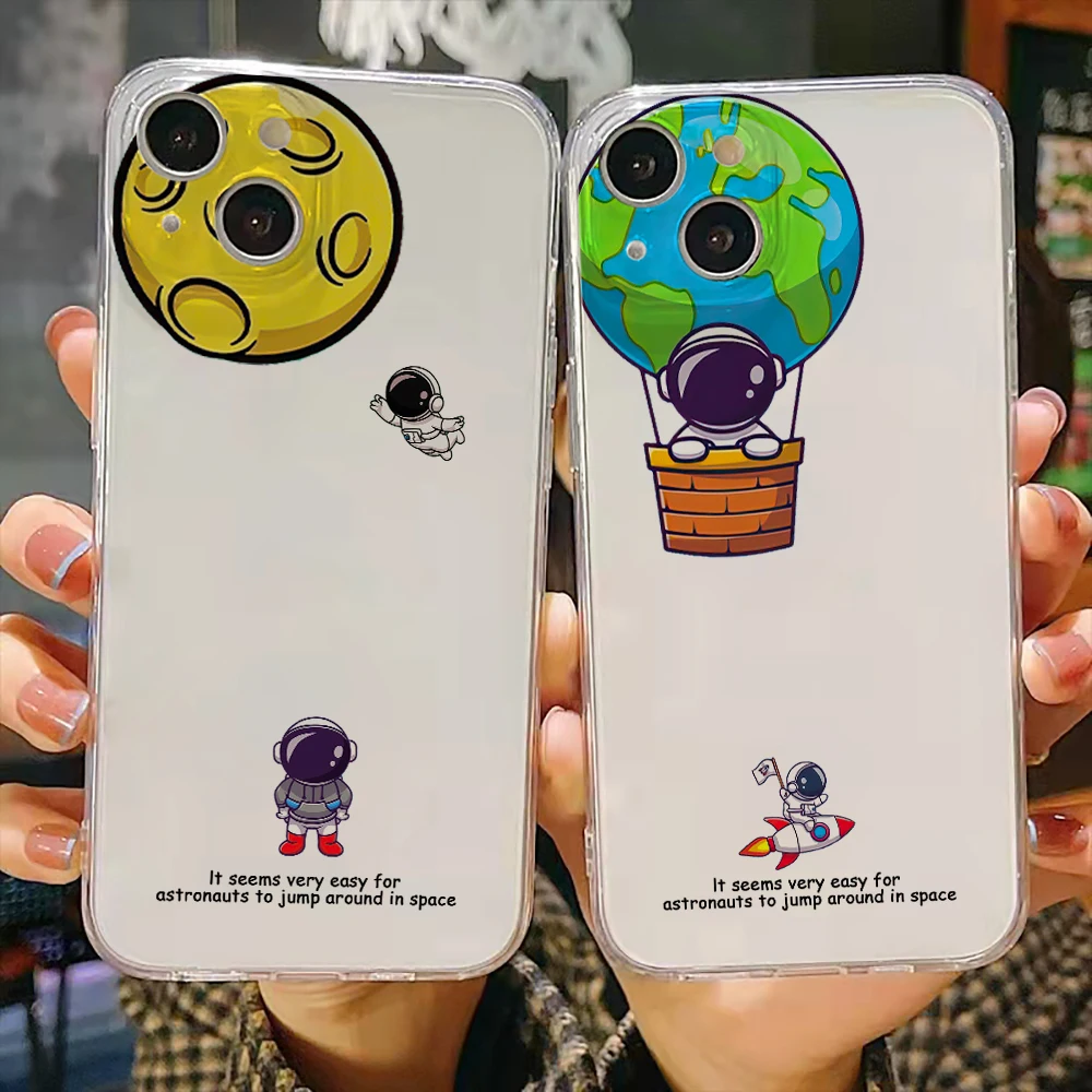 

Cartoon Astronaut Luxury Ultra Thin Clear Phone Case For Apple iPhone 11 12 13 Pro Max Mini X XR XS Max SE 6 6s 7 8 Plus Back