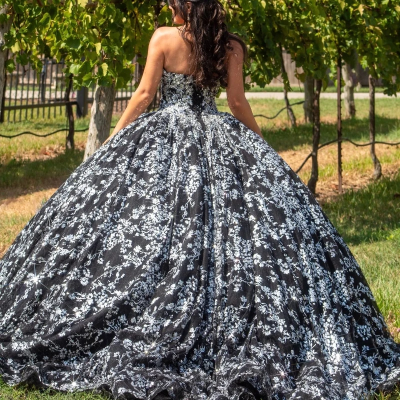 Черное роскошное бальное платье без бретелек платья для Quinceanera с бусинами