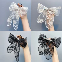 women solid black white lace bow elastic hair rubber bands bowknot hair ties clips for girls ponytail holder hair accessories