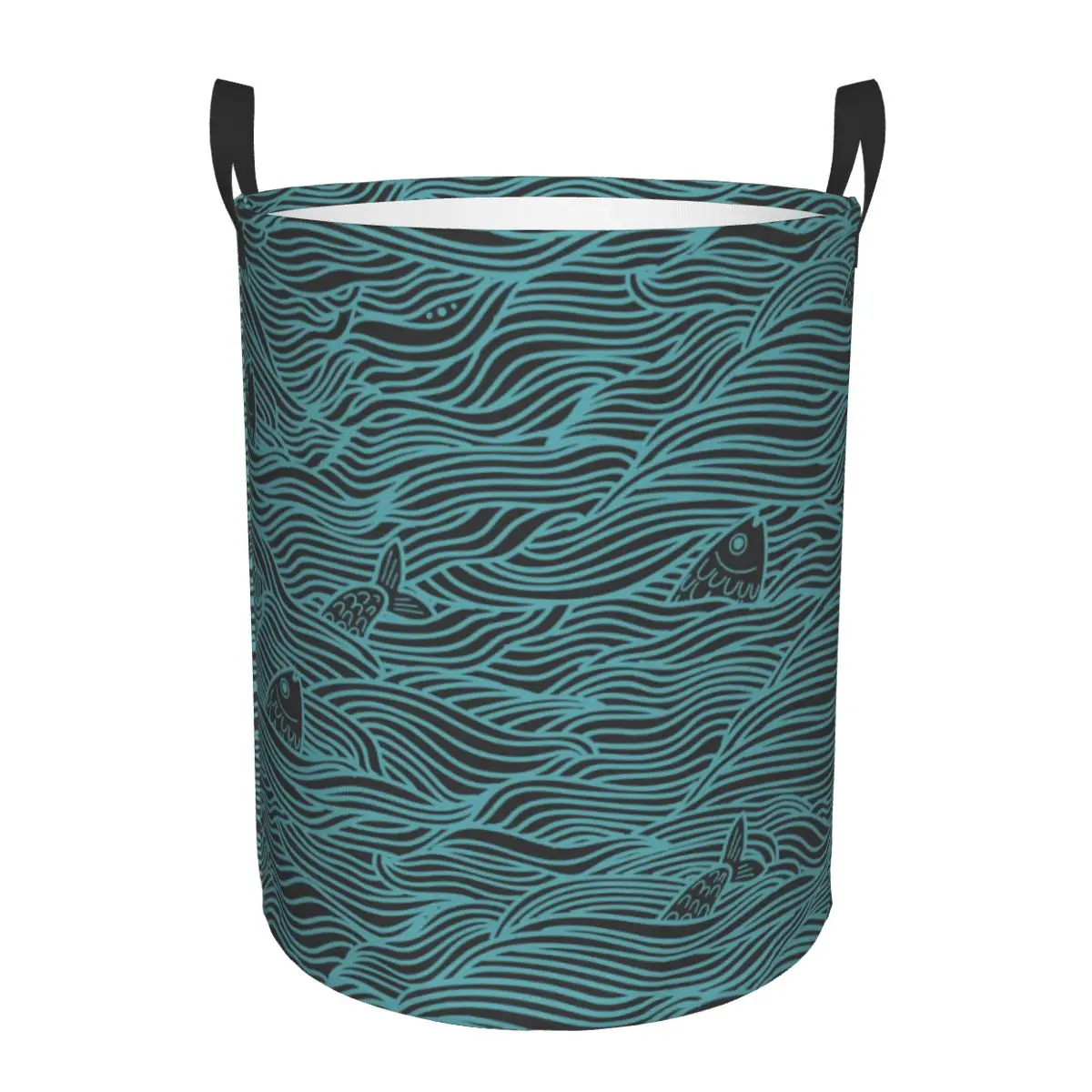 Dirty Laundry Basket Sea Fish Wave Blue Pattern Folding Clothing Storage Bucket Toy Basket Home Waterproof Organizer
