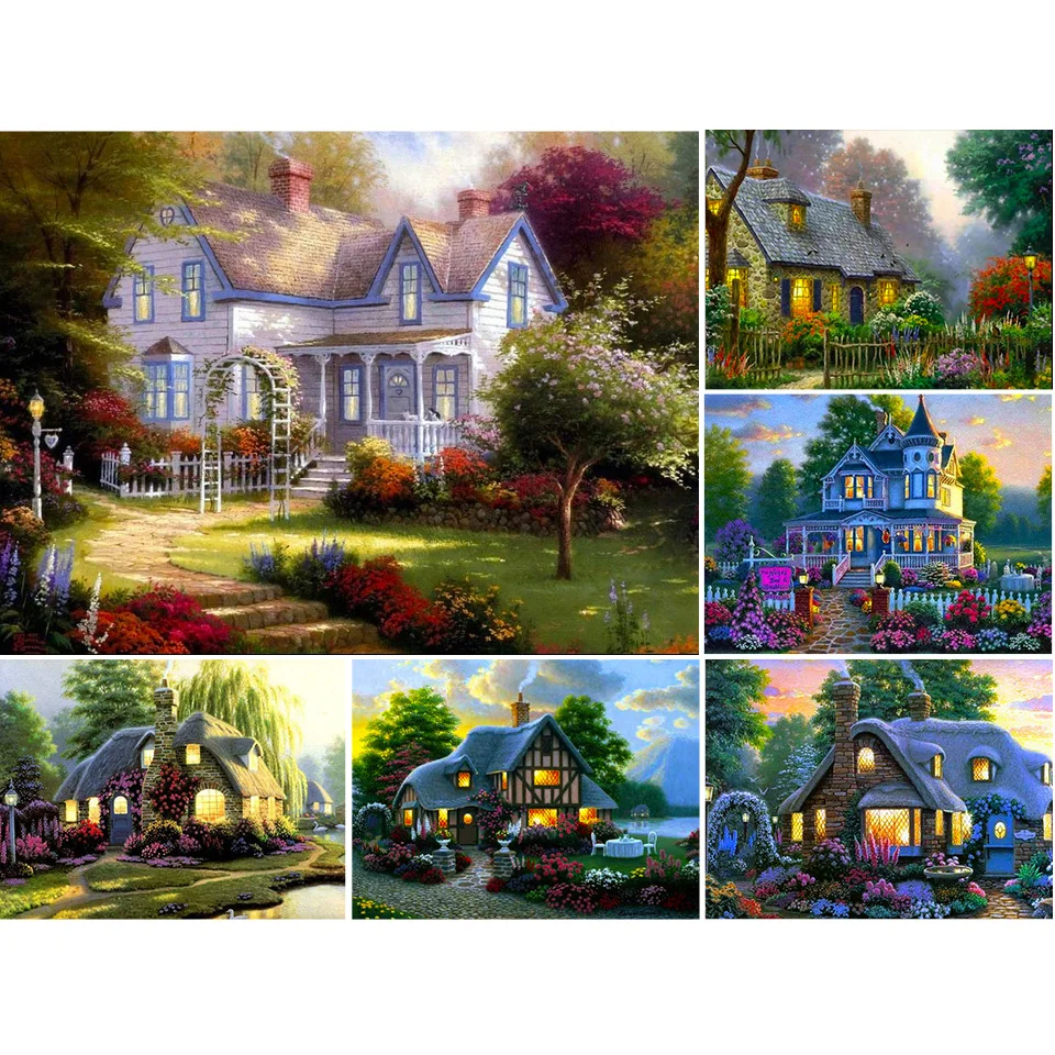 

5D DIY Diamond Painting House Garden Landscape Embroidery Set Rhinestone Art Decoration Bedroom Study Bathroom Decoration