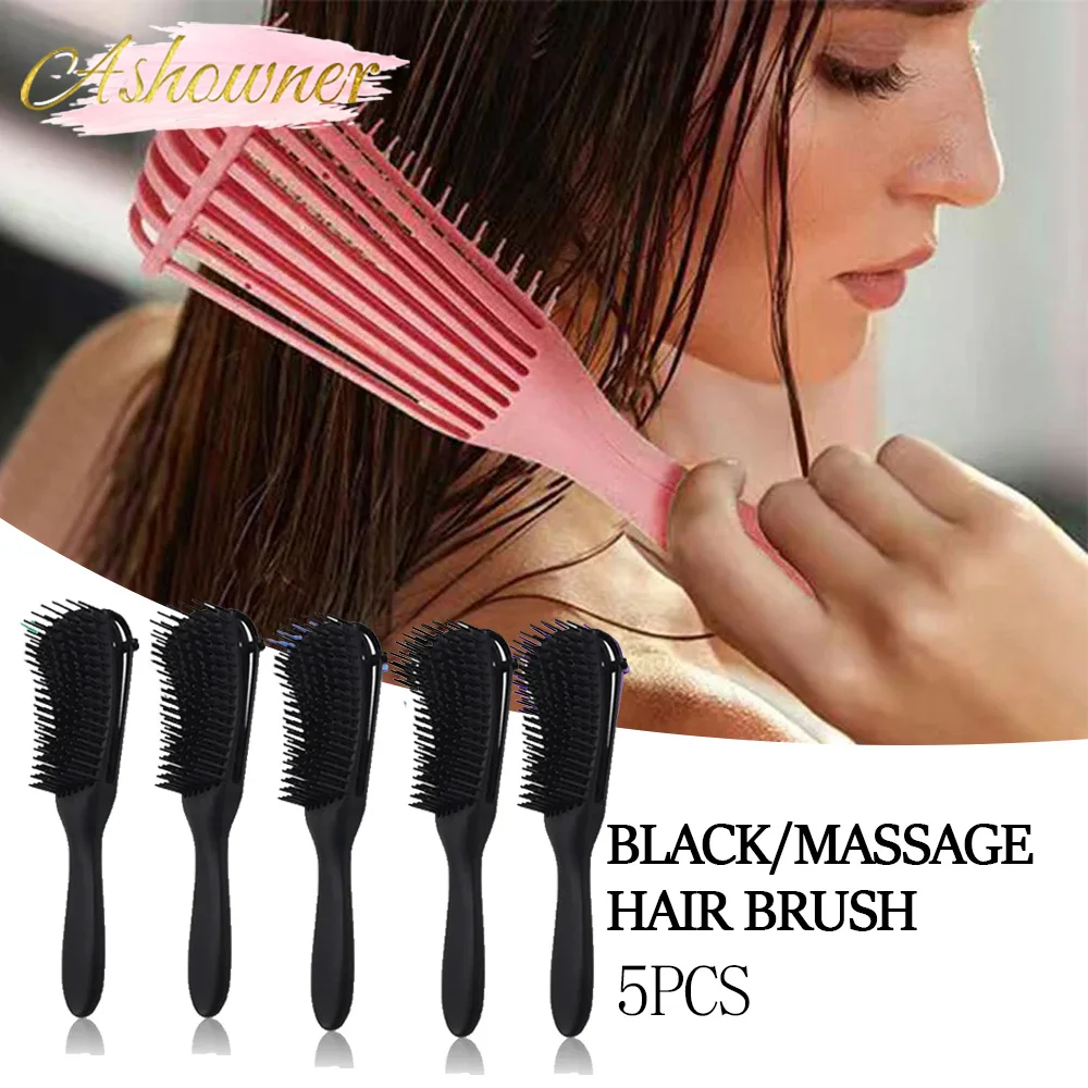 5 шт. черная щетка для распутывания волос массажная расческа кожи головы