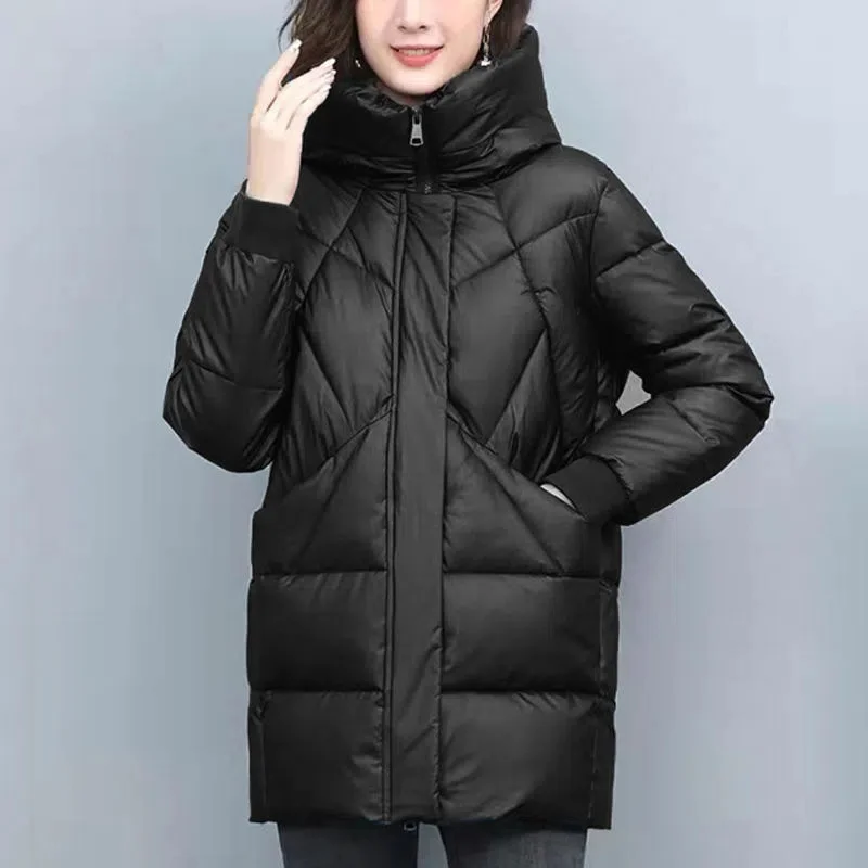 2022 Hooded Cotton Coat Women's Mid-Length Winter Jackets Elegant Mother's Parkas Padded Jacket Thick Down Padded Jacket Vintage