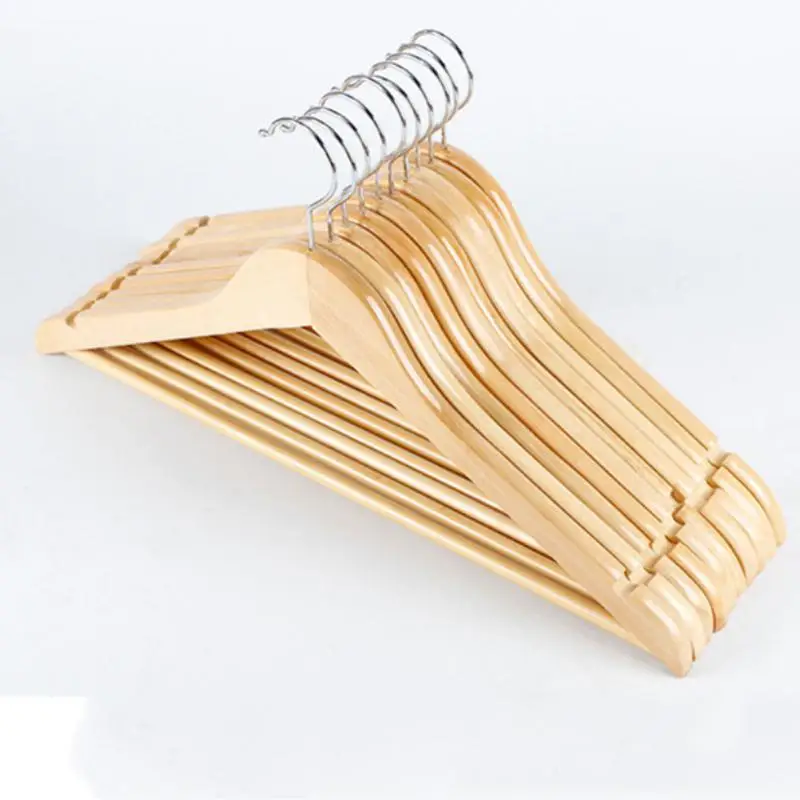 

10PCS Wide Solid Wood Clothes Hanger Hook Wooden Hangers With Notches Non-slip Clothes Hook For Wardrobe Clothes Storage Rack