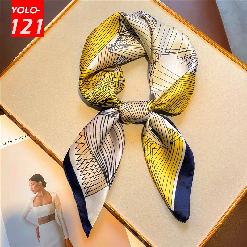 

70x70cm Silk Scarf Geometric Line Simple Scarf Women Summer Sunscreen Shawl Flat Shot Designer Silk Scarf Luxury Fashion Scarves