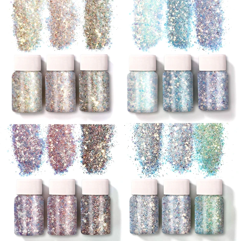 

12 Colors Chunky Glitter Sequins for Face Body Eye Hair Nail Decoration DIY Crafts Flakes
