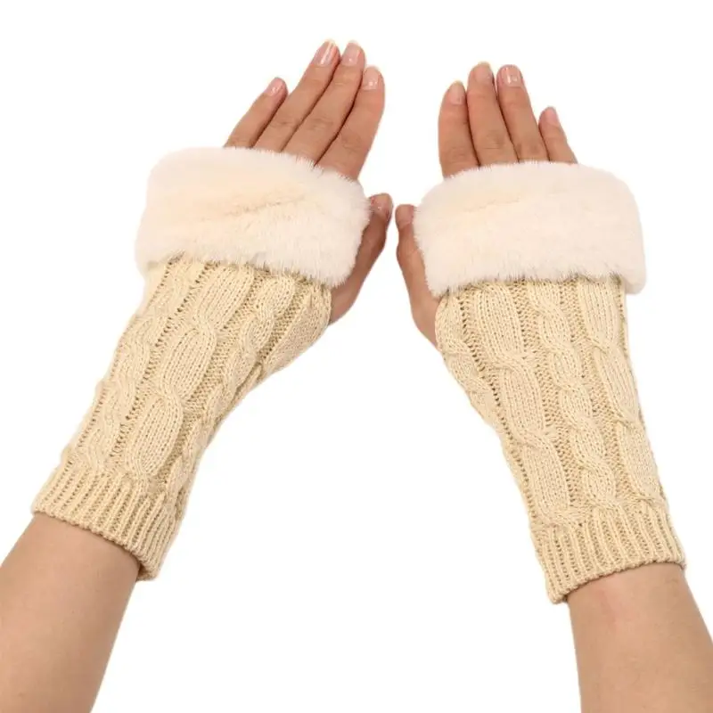 

Длинные перчатки без пальцев для женщин и девочек, Пушистые вязаные рукава для рук, Осень-зима, гетры для пальцев, вязаные крючком варежки