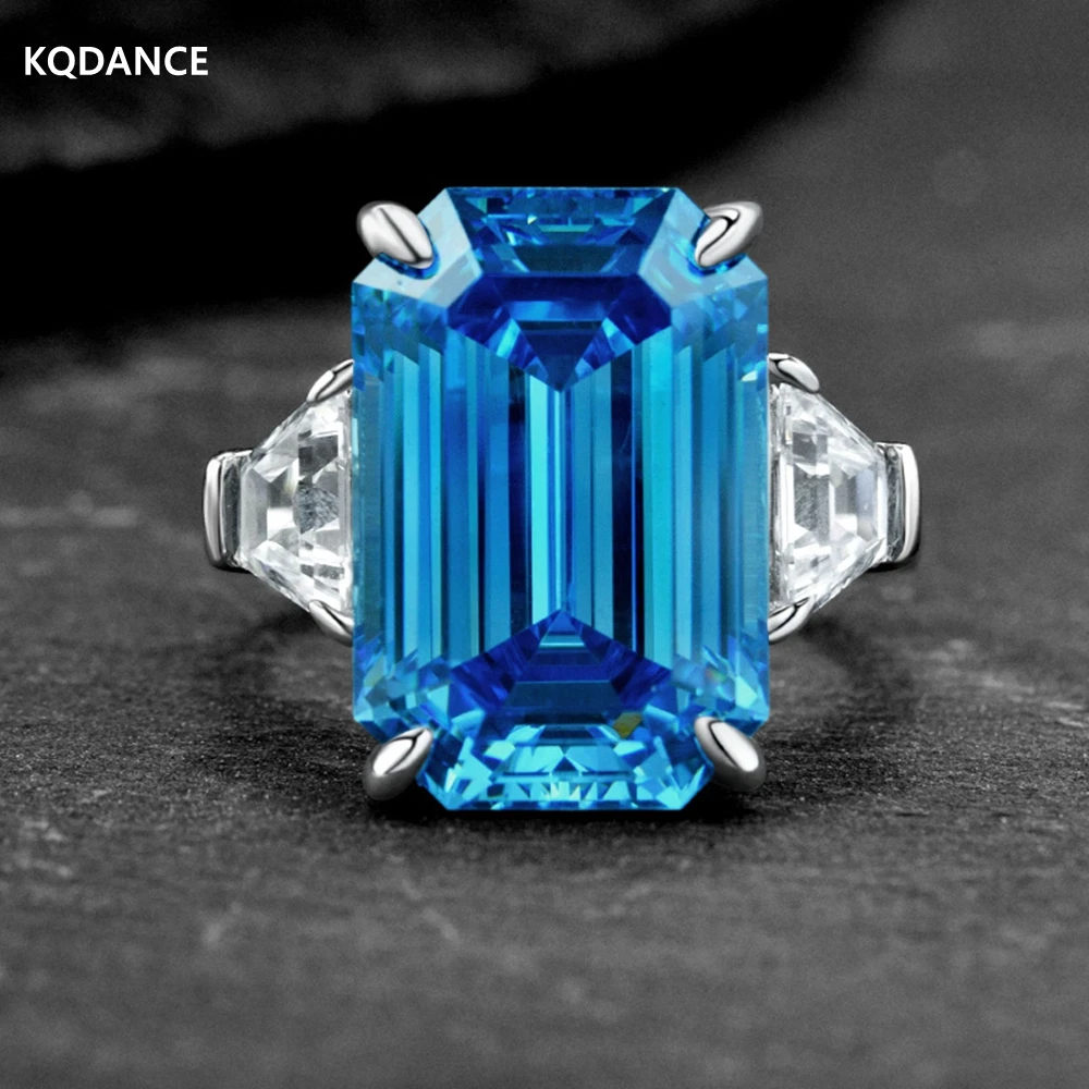 

KQDANCE 925 Sterling Silver 25 CT Emerald Cut Lab Sapphire High Carbon Diamonds Gemstone Rings With Big Blue Stone Fine Jewelry