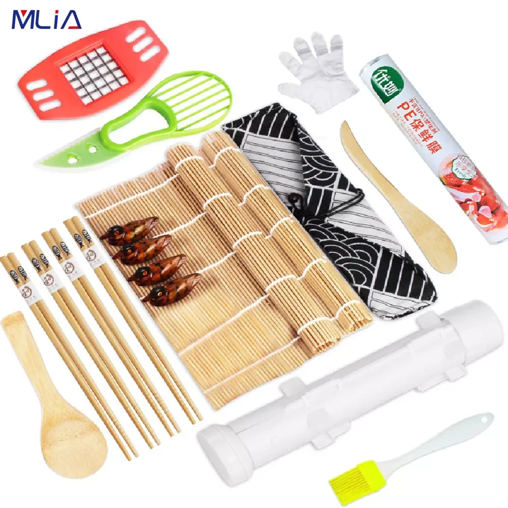 

19pcs Sushi Making Kit Bamboo Mat All In One Bazooka Maker with Bamboo Mats Bamboo Chopsticks Paddle Spreader Chopsticks Holder
