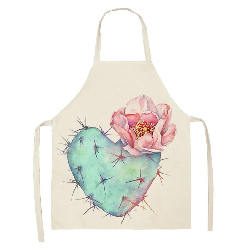 

Женский Кухонный Фартук с узором в виде кактуса, Кухонный Фартук для домашнего приготовления, льняной кухонный фартук, кухонный фартук