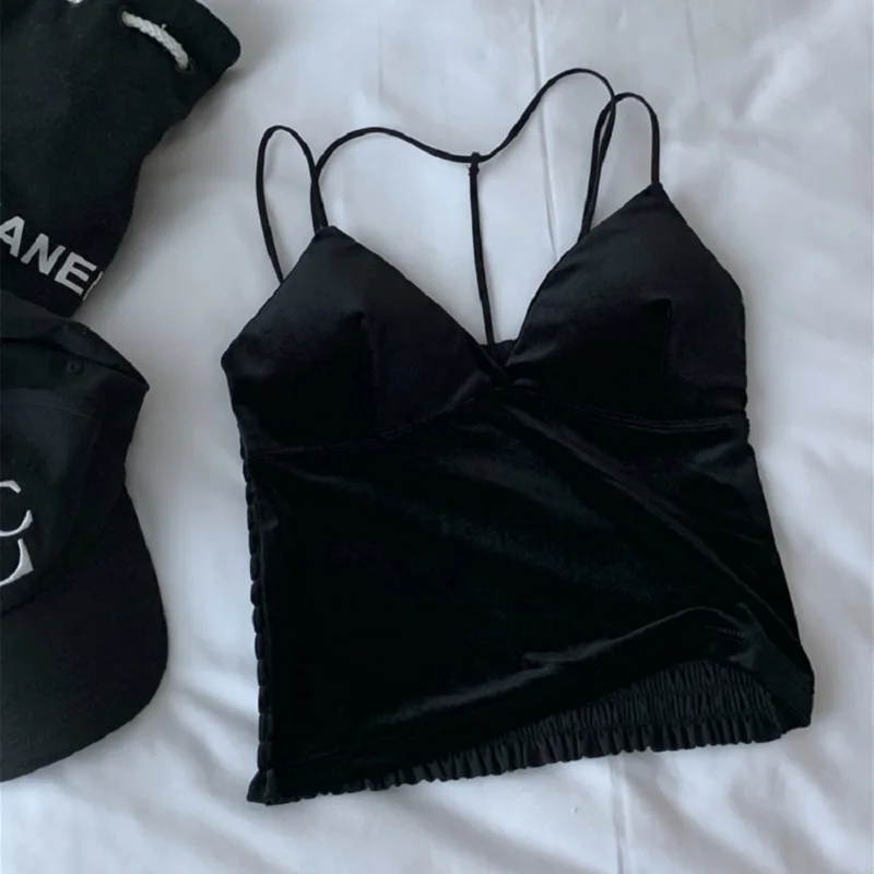 

CHIC New Korean Sweet Sexy Ladies Cutout Velour Vest French Hot Girls Tops Velvet Women's Camis Party Club