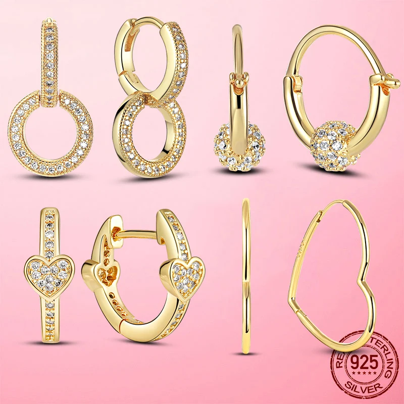 

Women Earrings Hoop 925 Silver & Gold Color Heart Round Shape CZ Zircon Silver Hoop Earring for Women Fashion Jewelry