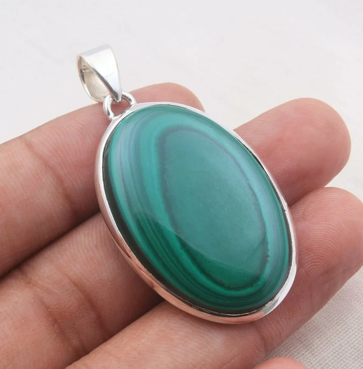 

ANGLANG Malachite Green PENDANT Natural Handmade Stone Chain Necklace Bride Wedding Engagement Fine Jewelry