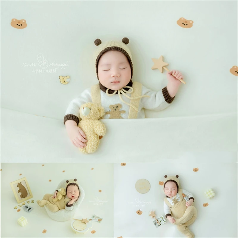 Enlarge Newborn Baby Photography Props Cute Bear Knitted Outfit Posing Sofa Theme Mini Decorations Blanket Studio Shooting Photo Props