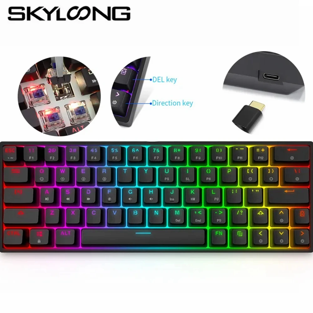 

Skyloong GK64 Mechanical Keyboard Gateron Optical Hot Swappable Programmable RGB Backlit ABS Keycaps Gaming Keyboards For PC/WIN