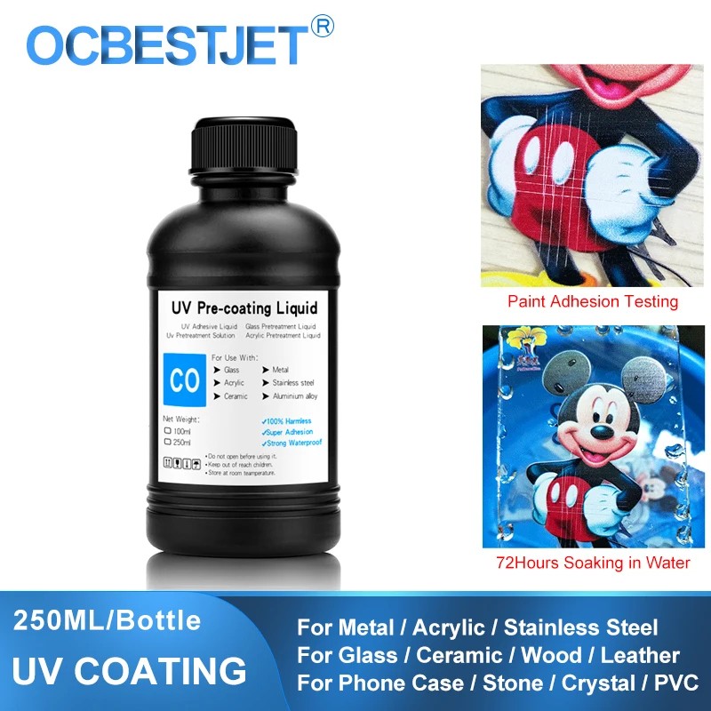 Solución de pretratamiento UV fluida para impresora plana, sin olor, para vidrio, madera, Metal, cuero, cerámica, PVC, 250ML