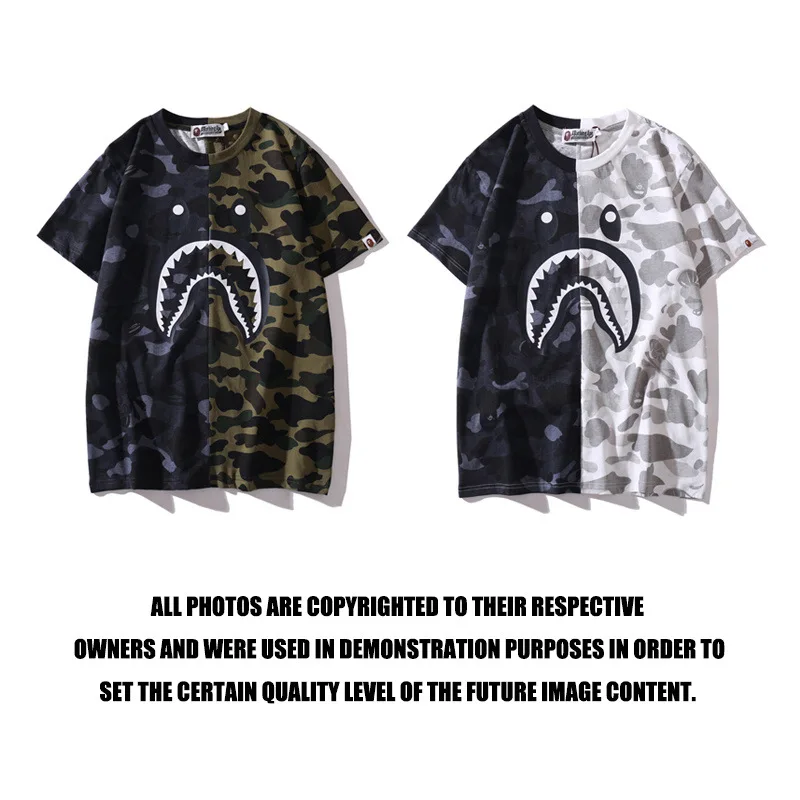 

BAPE T-shirt Half Black White 2022 New Camouflage Colorblock Summer Casual Clothing Girls Teens Couples Shark Short Sleeve Tops