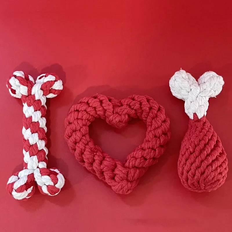 

Dog Love Heart Chicken Legs Biting Toys Happy Valentine's Day Gifts For Your Pet Puppy Dog Teeth Grinding Cotton Rope Gift