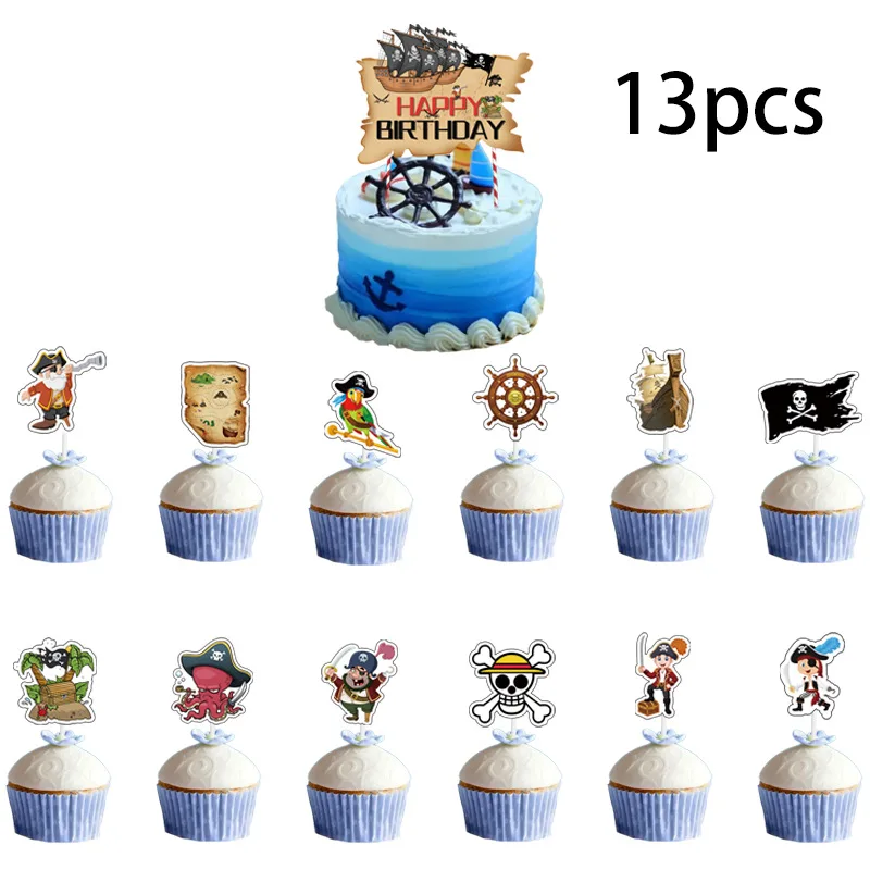 

Nautical Theme Party Cake Decoration Pirate Captain Cake Cupcake Toppers Flags for Boy Adventure Birthday Party Decor Supplies